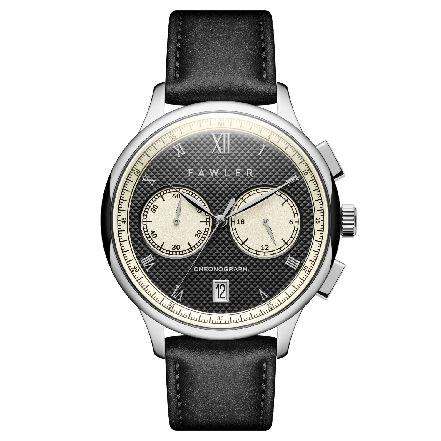 Cicero | Silver-Tone With Black Dial Vintage Chronograph Black Leather Watch
