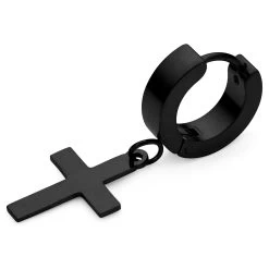 Black Stainless Steel Cross Hoop Earring