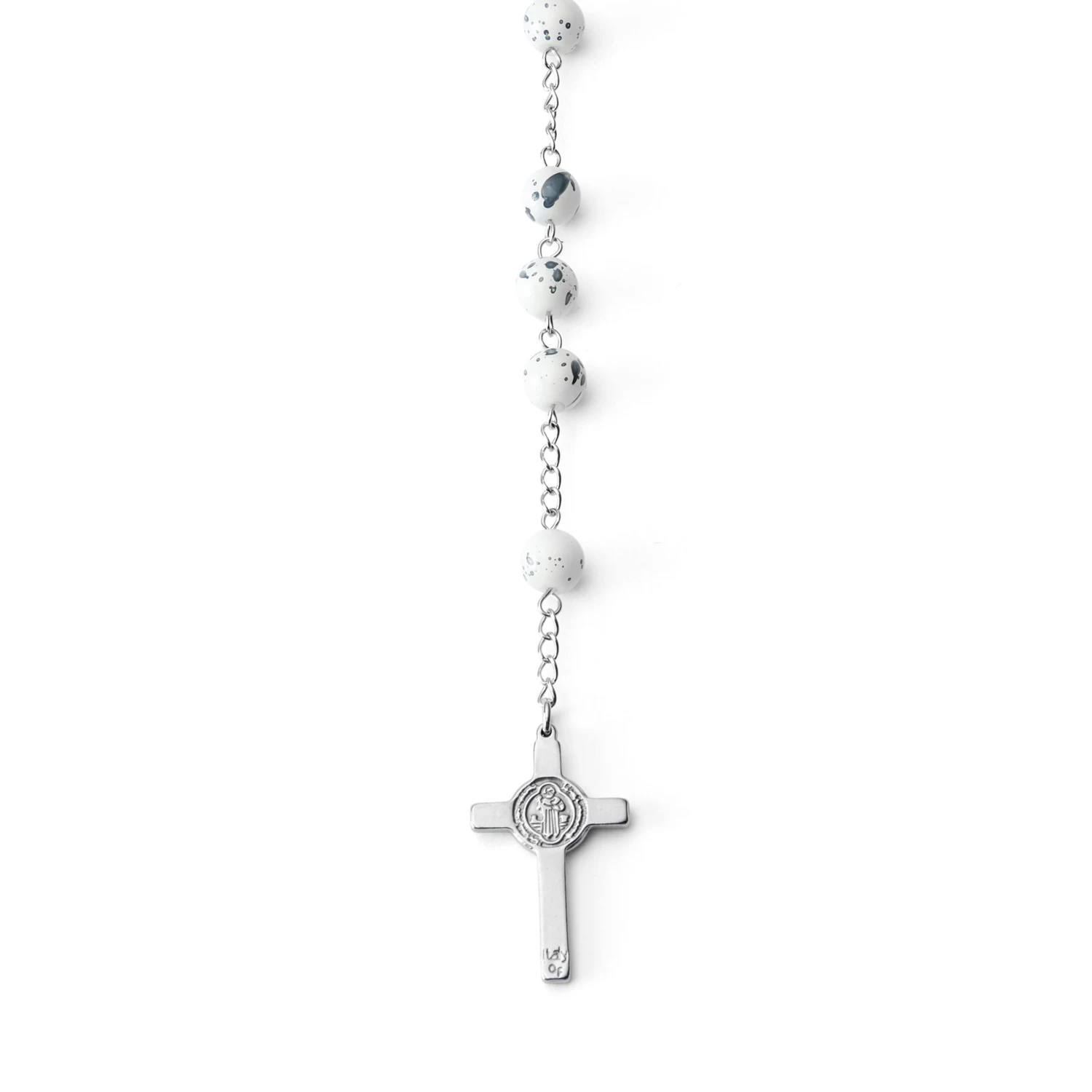 Silver-Tone & White Rosary With Silver-Tone Our Lady Of Guadalupe & Cross Beads Necklace - Image 4