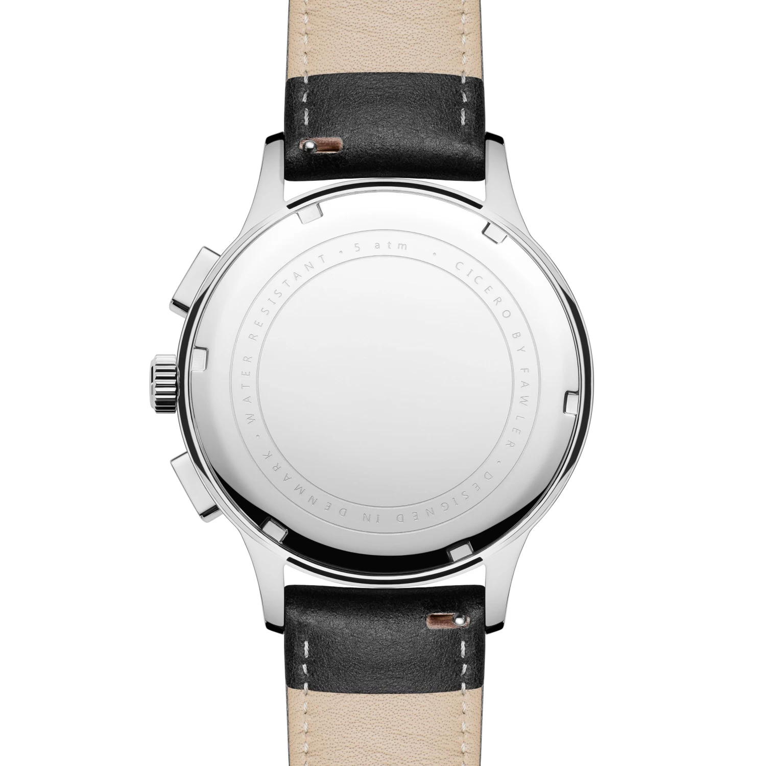 Cicero | Silver-Tone With Black Dial Vintage Chronograph Black Leather Watch - Image 6