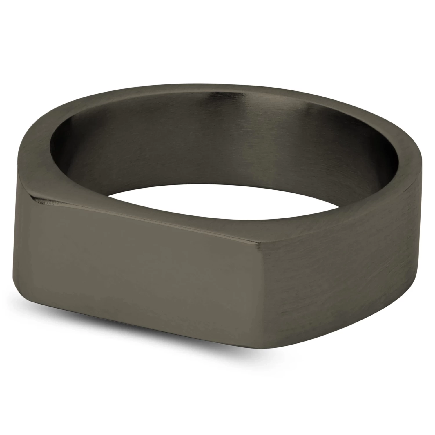 7 Mm Gunmetal Black Stainless Steel Rectangular Signet Ring