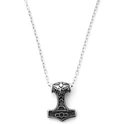Silver-Tone & Black Stainless Steel Ornate Hammer Cable Chain Neckalce