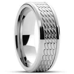 Hyperan | 1/3" (8 Mm) Silver-tone Titanium Ring With Oval Pattern