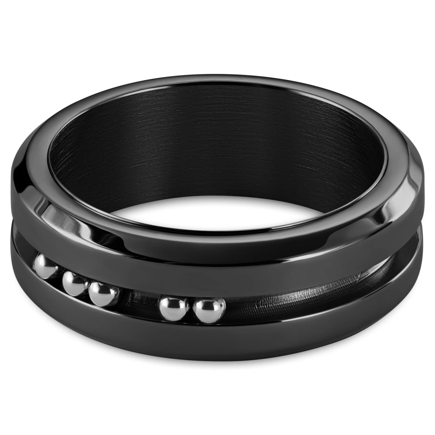 Tigris | 1/3" (8 Mm) Black Moving Ring With Silver-tone Beads - Image 2