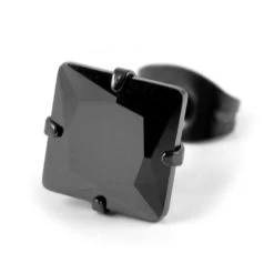 6 Mm Black Square Quartz & Black Stainless Steel Stud Earring