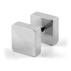 8 Mm Silver-Tone Stainless Steel Square Stud Earring