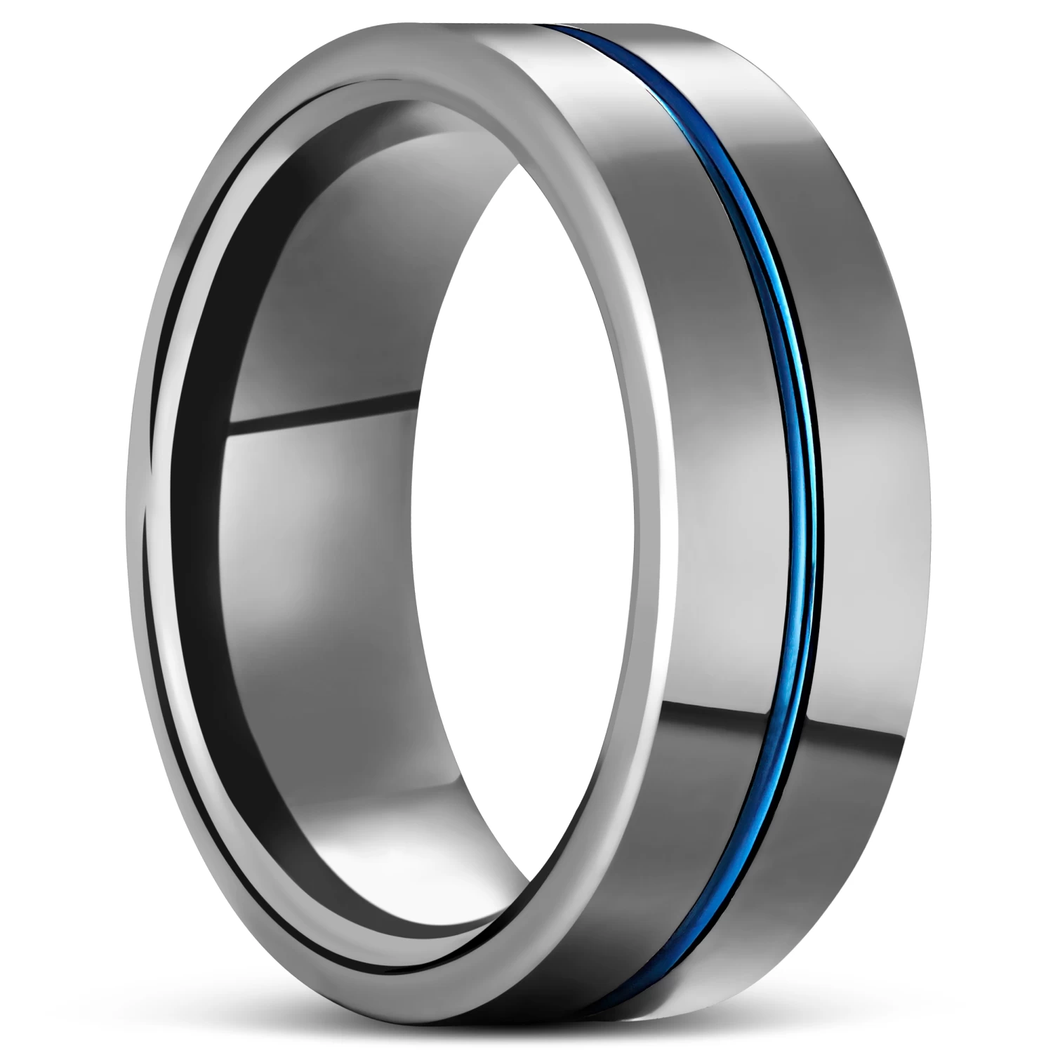 Terra | 8 Mm Blue Grooved Silver-Tone Tungsten Carbide Ring