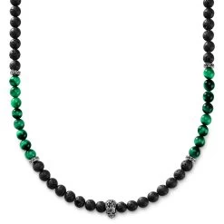 Rico | Black Lava & Green Tiger's Eye Skull Necklace