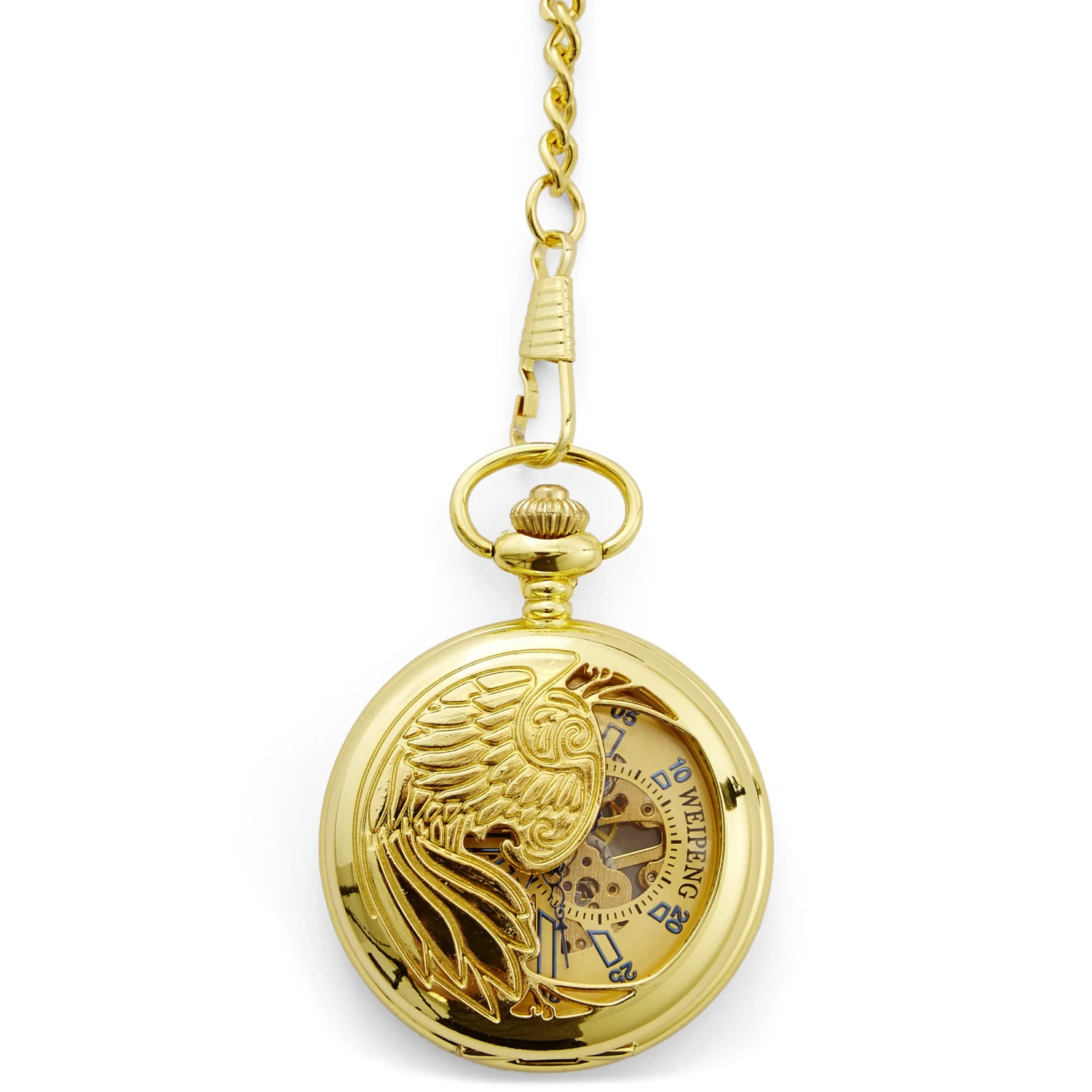 Gold-Tone Phoenix Skeleton Pocket Watch With Gold-Tone Cable Chain - Image 2