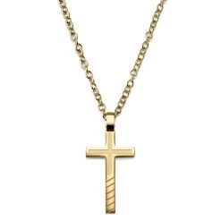 Gold-Tone With Inlined Cross Cable Chain Necklace