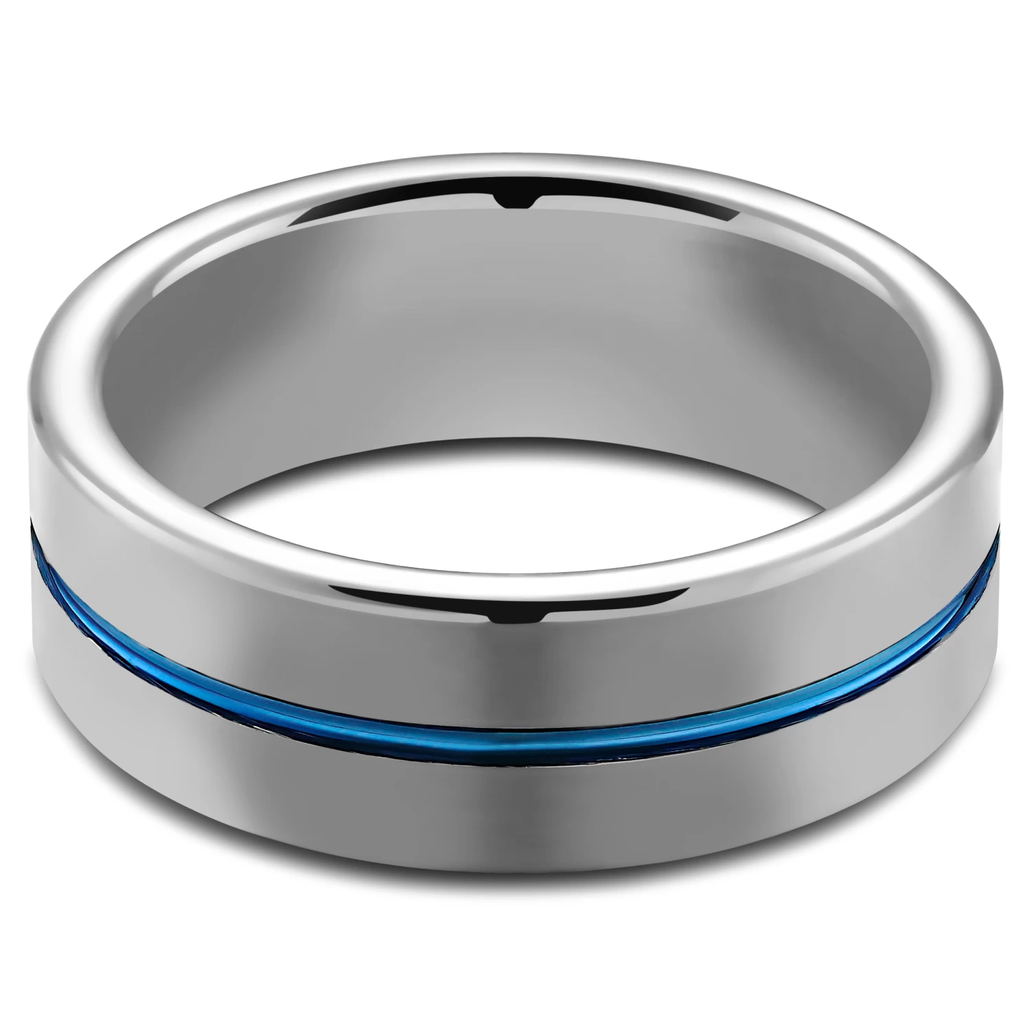 Terra | 8 Mm Blue Grooved Silver-Tone Tungsten Carbide Ring - Image 2
