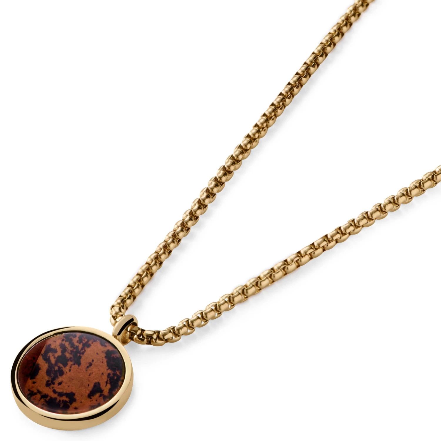Orisun | Gold-Tone & Mahogany Obsidian Circle Box Chain Necklace - Image 5