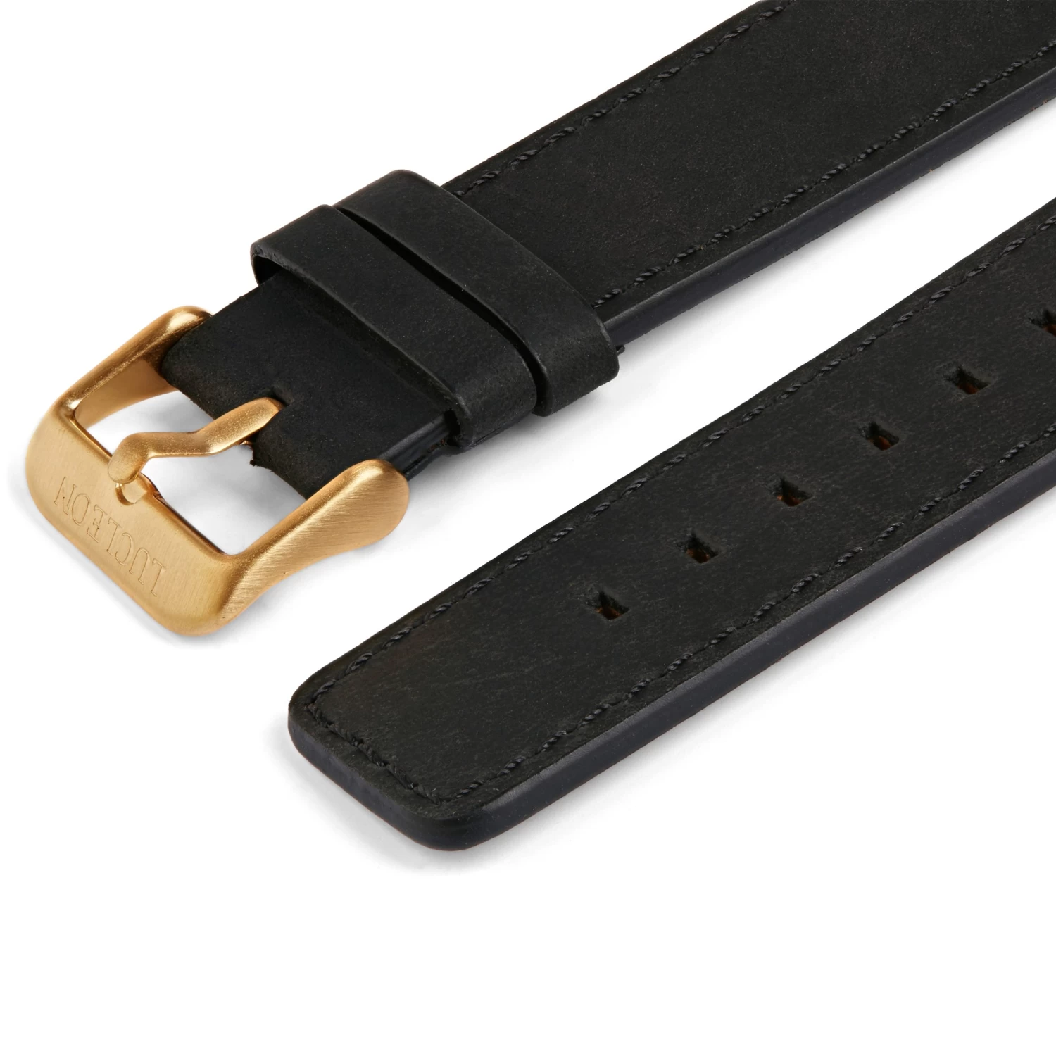 Black & Gold-Tone Watch Strap With Cream Stitches - Image 2