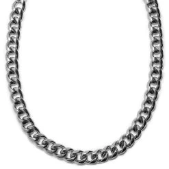 18 Mm Silver-Tone Stainless Steel Cuban Chain Necklace