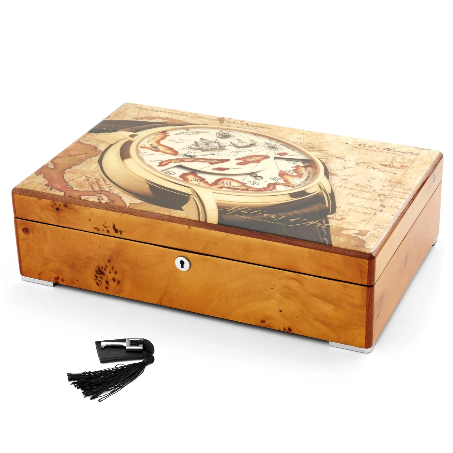 Compass Motif Wooden Watch Case - 12 Watches - Image 3