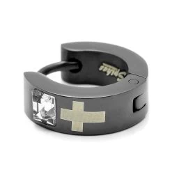 Sentio | Black Stainless Steel Zirconia Cross Hoop Earring