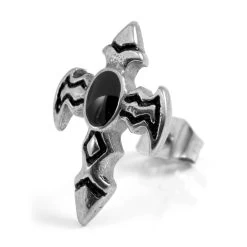 Sentio | Silver-Tone And Black Stainless Steel Sword Stud Earring