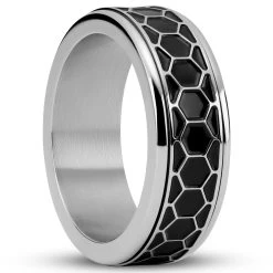Enthumema |1/3" (8 Mm) Silver-tone Stainless Steel Honeycomb Fidget Ring