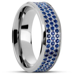 Hyperan | 1/3" (8 Mm) Silver-tone Blue Zirconia Titanium Ring
