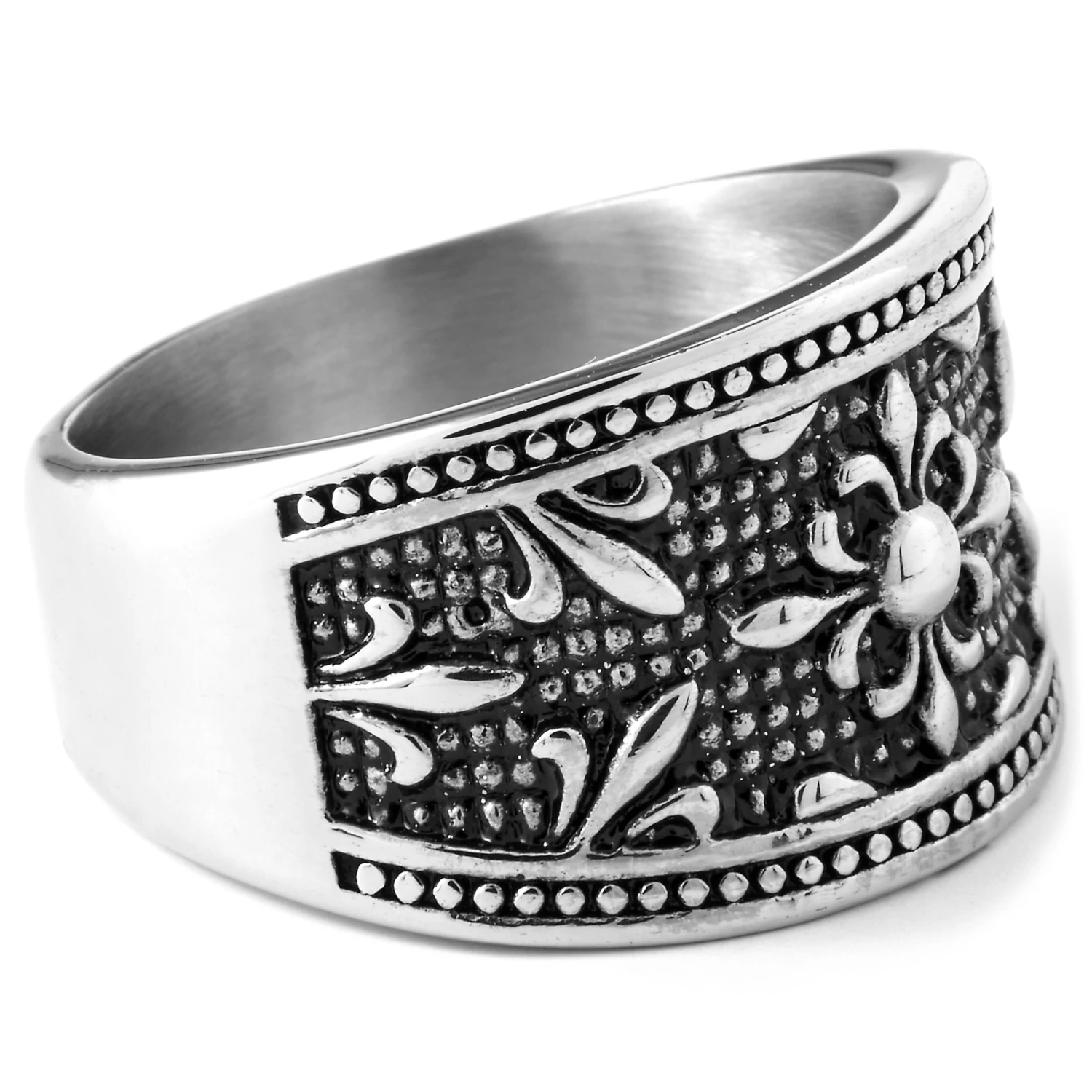 Silver-Tone Stainless Steel Fleur-De-Lys Ring - Image 3