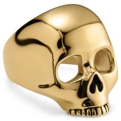 Aspero | Gold-tone Stainless Steel Skull Signet Ring