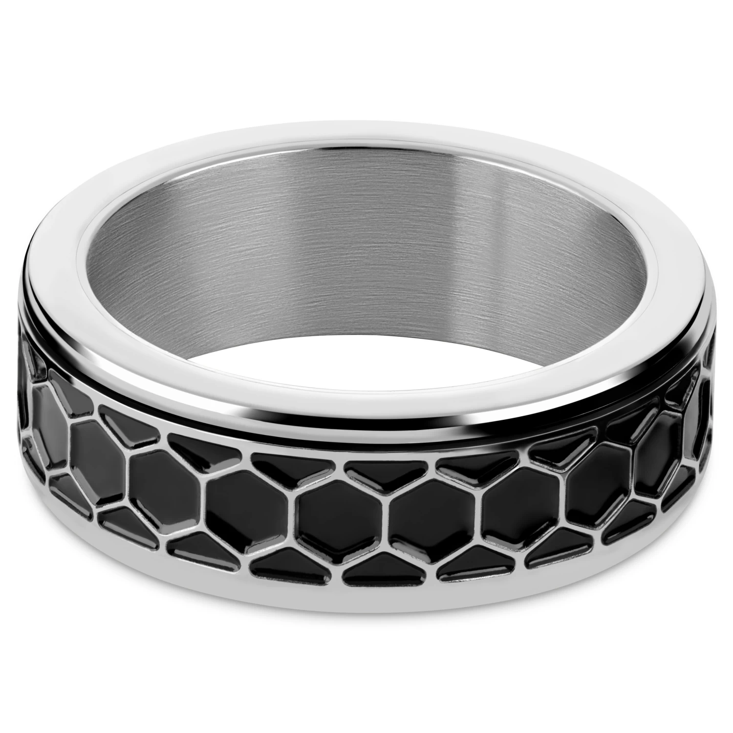 Enthumema |1/3" (8 Mm) Silver-tone Stainless Steel Honeycomb Fidget Ring - Image 2