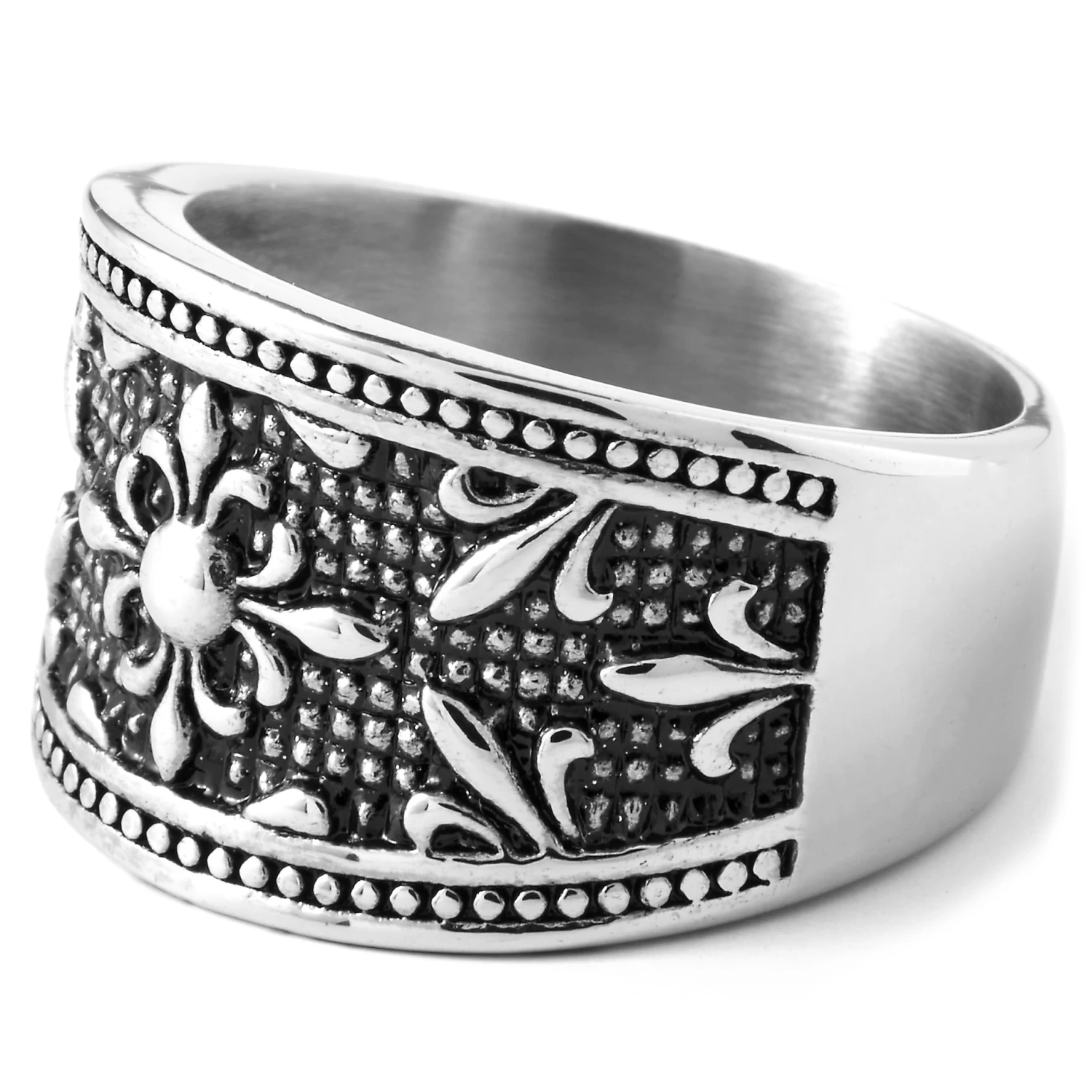 Silver-Tone Stainless Steel Fleur-De-Lys Ring