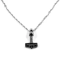 Silver-Tone & Black Stainless Steel Thor's Hammer Cable Chain Necklace