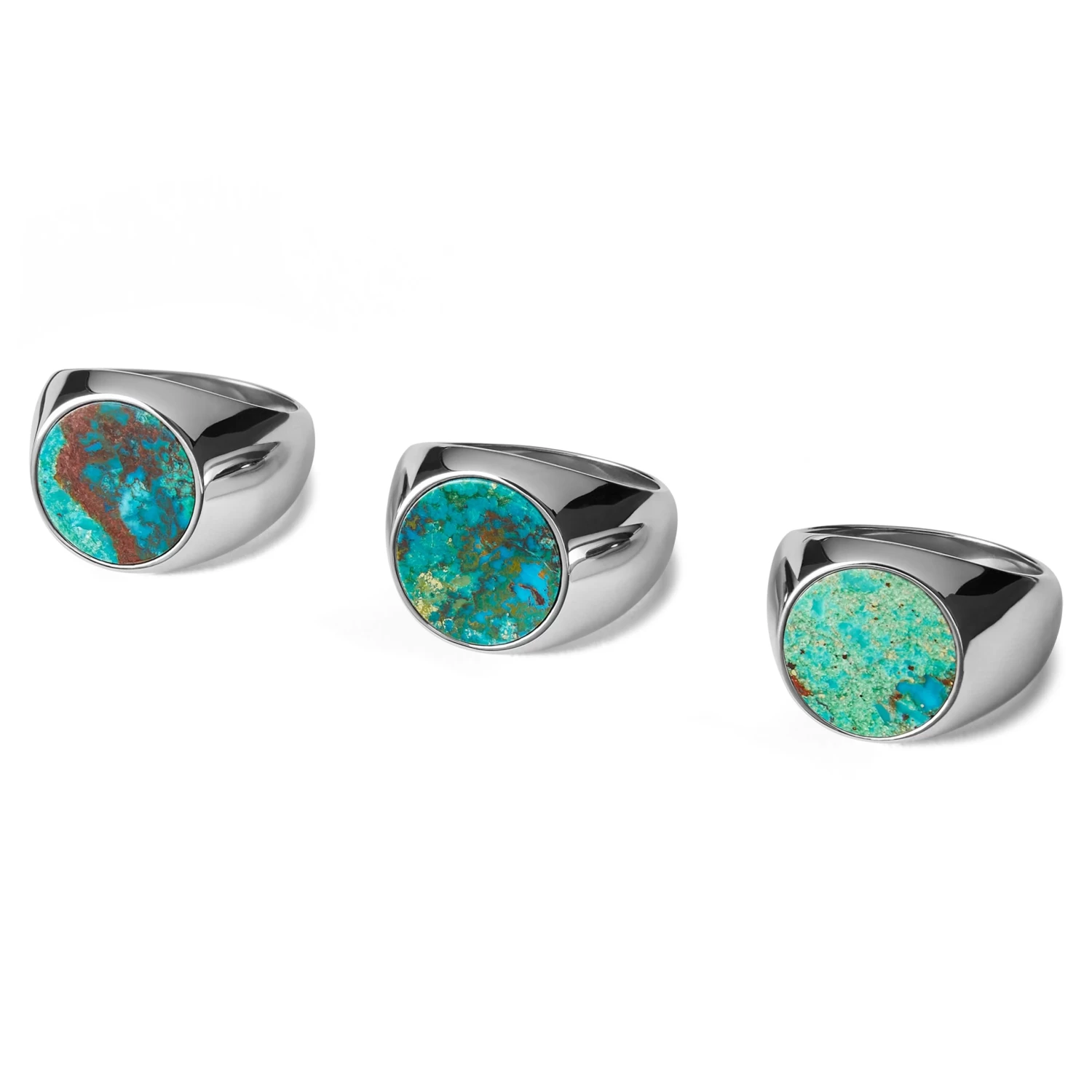 Aras | Silver-tone Stainless Steel Chrysocolla Pinky Signet Ring - Image 4