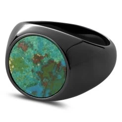 Aras | Black Stainless Steel Chrysocolla Pinky Signet Ring