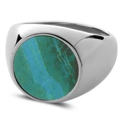 Aras | Silver-tone Stainless Steel Chrysocolla Pinky Signet Ring