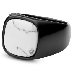 Aras | Black Stainless Steel Howlite Pinky Signet Ring