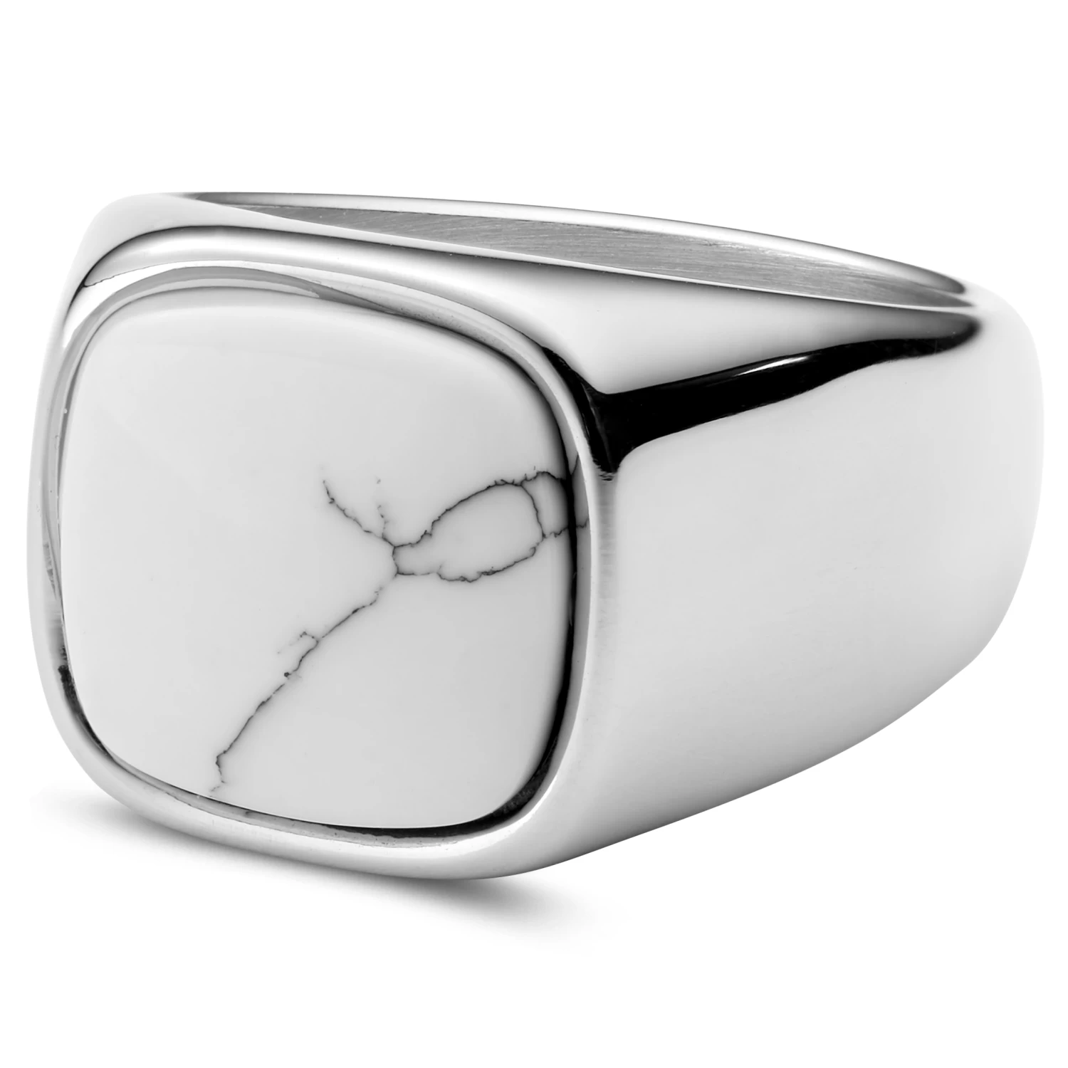 Aras | Silver-tone Stainless Steel Howlite Pinky Signet Ring