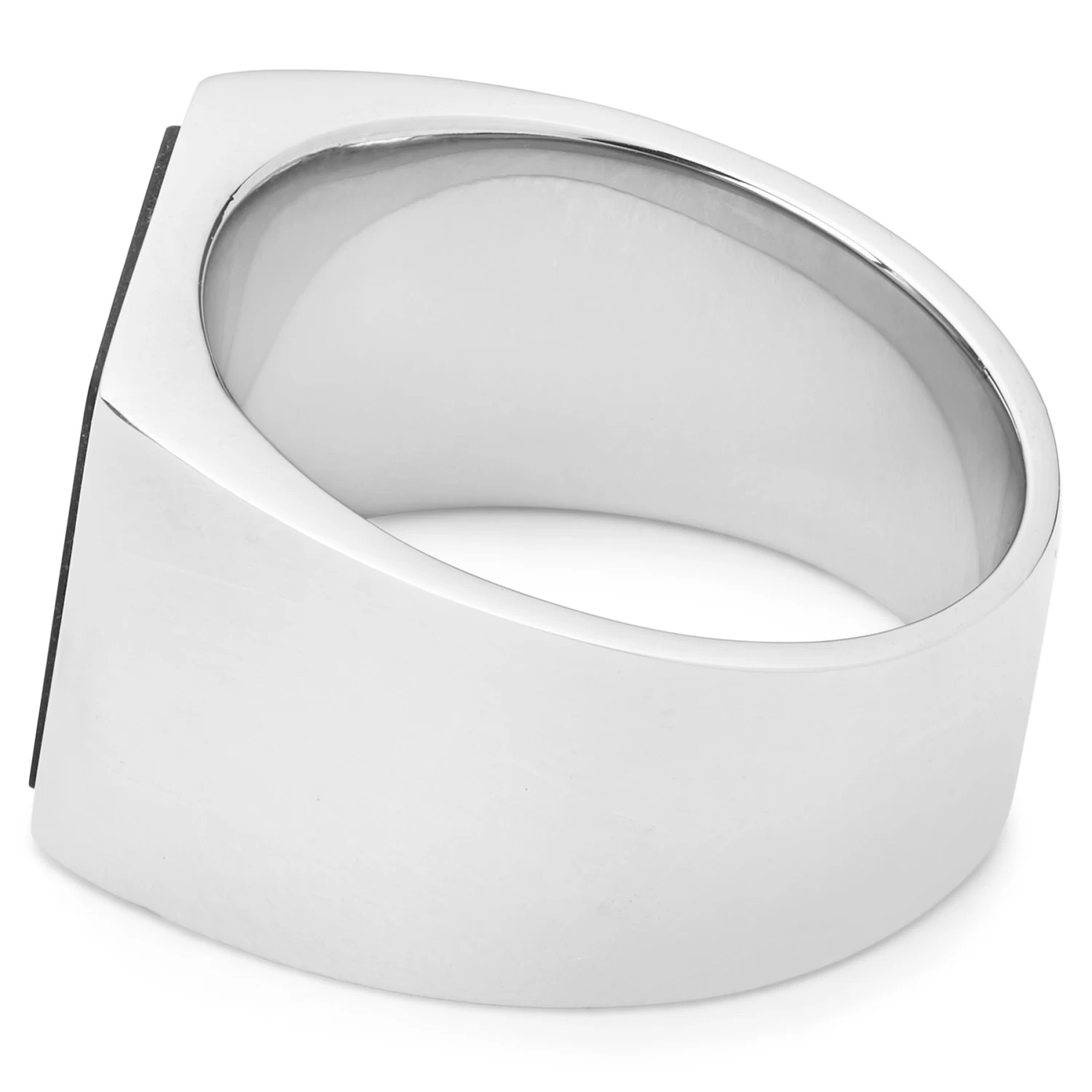 Aras | Silver-tone Stainless Steel Square Black Onyx Pinky Signet Ring - Image 5