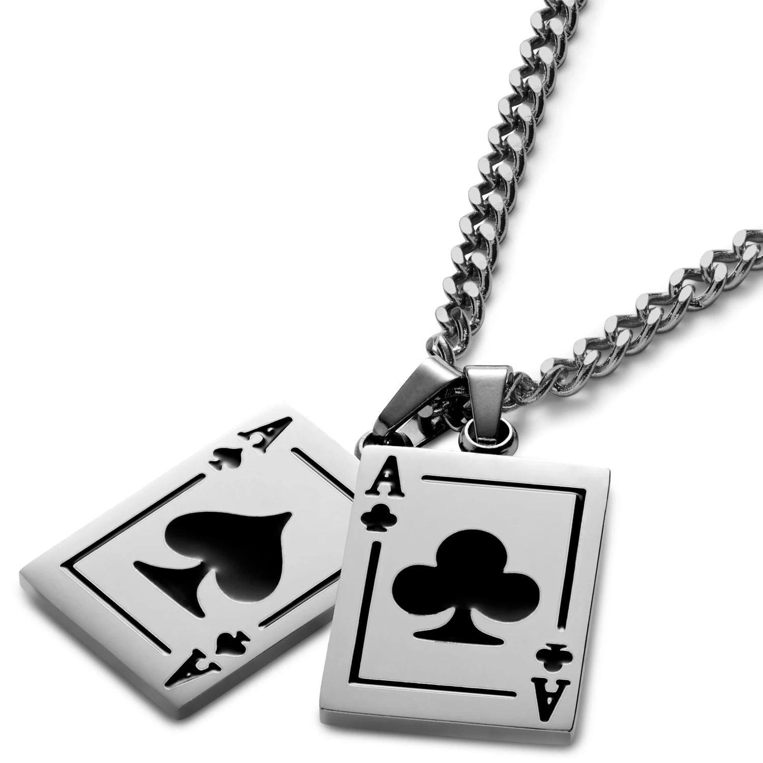 Ace | Silver-tone Black Ace Pair Double Pendant Necklace - Image 4