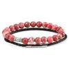 Soft Red Agate & Braided Leather Band Bracelet Set