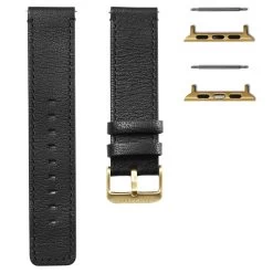 Black Leather Watch Strap With Gold-Tone Adapter For Apple Watch (38/40MM)