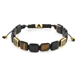 Elysian | Gold-Tone Onyx And Tiger’s Eye Flat Bead Bracelet