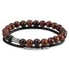 Brown Natural Stone & Braided Leather Band Bracelet Set