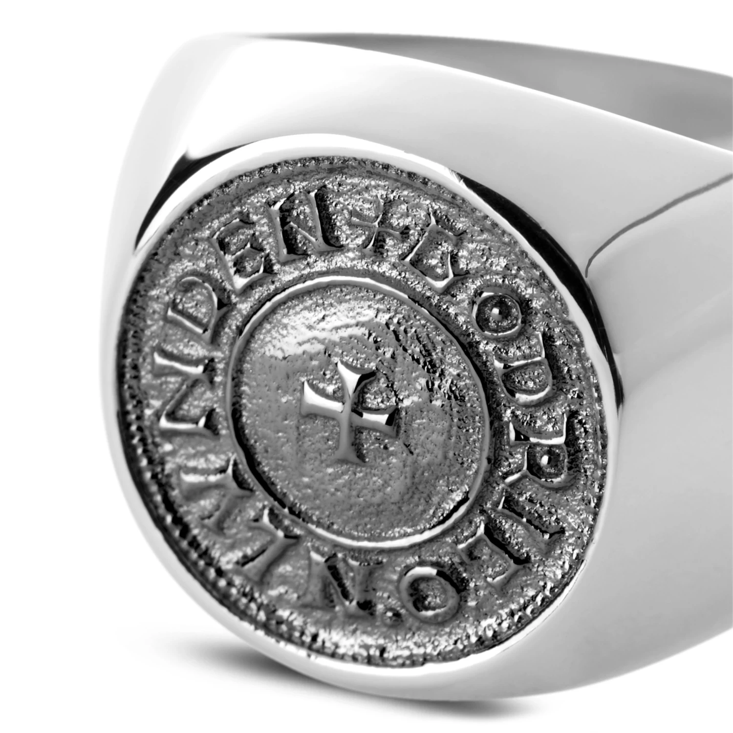 Makt | Silver-Tone Stainless Steel With Dark Gray Viking Coin Signet Ring - Image 2