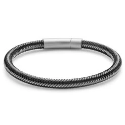 Black & Silver-Tone Stainless Steel Cable Bracelet