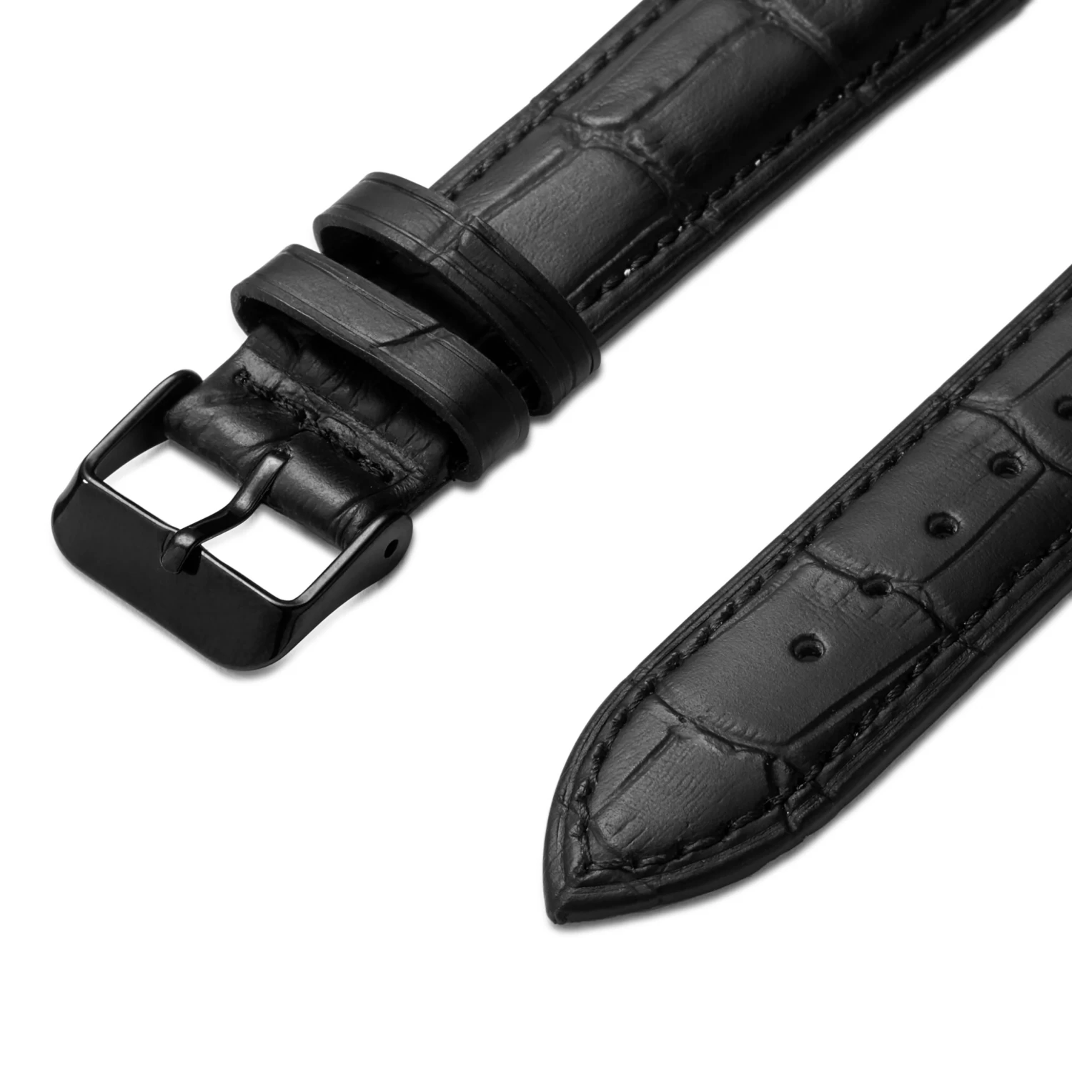 24mm Crocodile-Embossed Black Leather Watch Strap With Black Buckle – Quick Release - Image 2