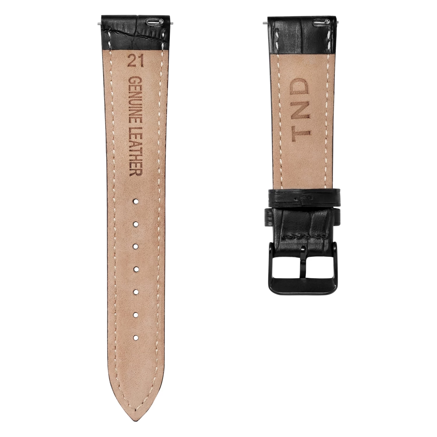 24mm Crocodile-Embossed Black Leather Watch Strap With Black Buckle – Quick Release - Image 3