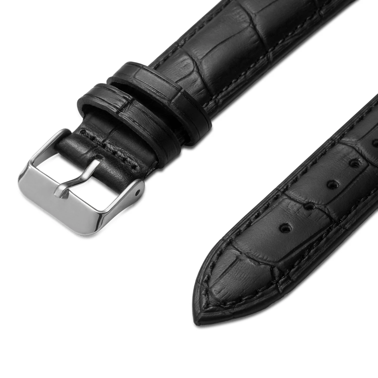 7/8" (22 Mm) Crocodile-Embossed Black Leather Watch Strap With Silver-Tone Buckle – Quick Release - Image 2