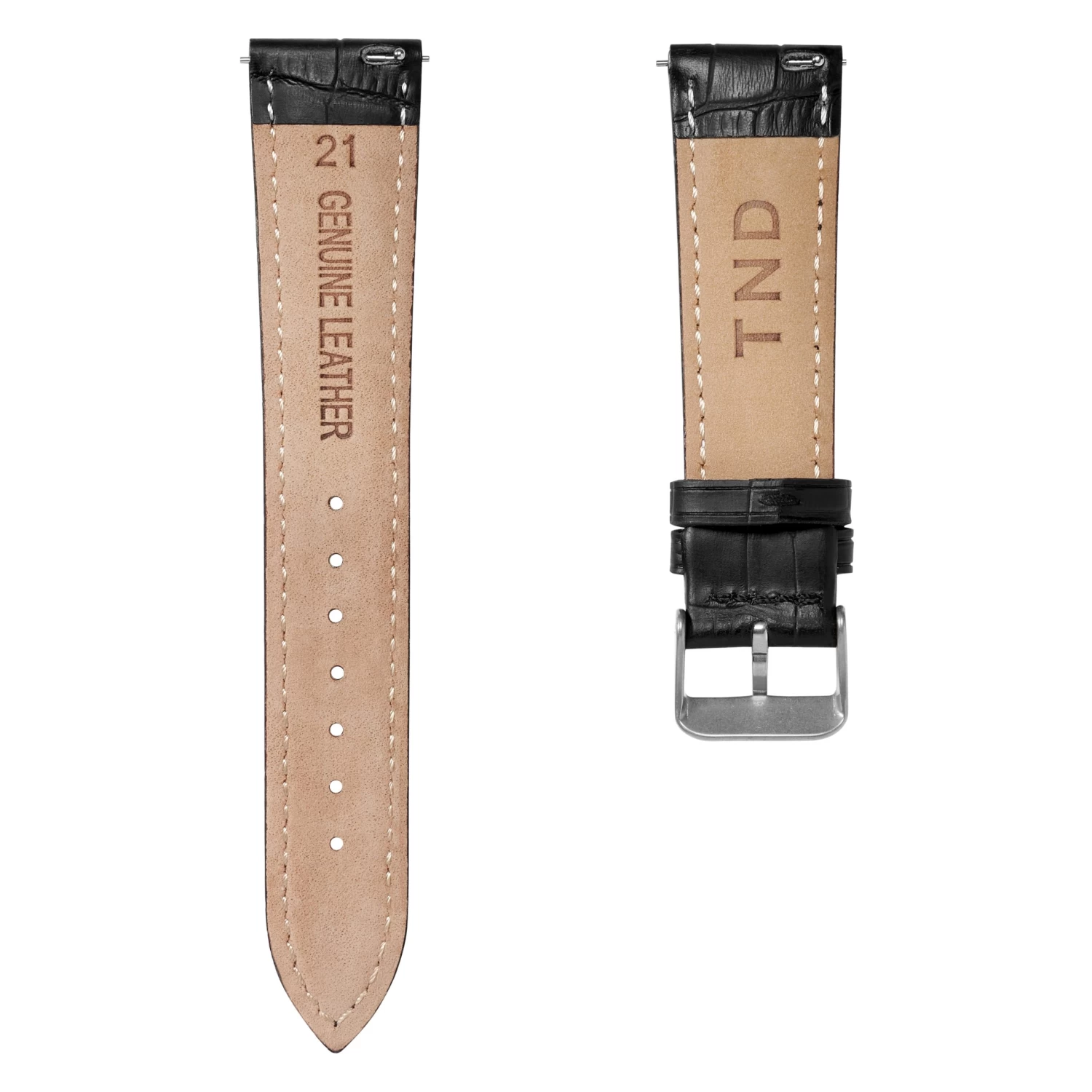 7/8" (22 Mm) Crocodile-Embossed Black Leather Watch Strap With Silver-Tone Buckle – Quick Release - Image 4