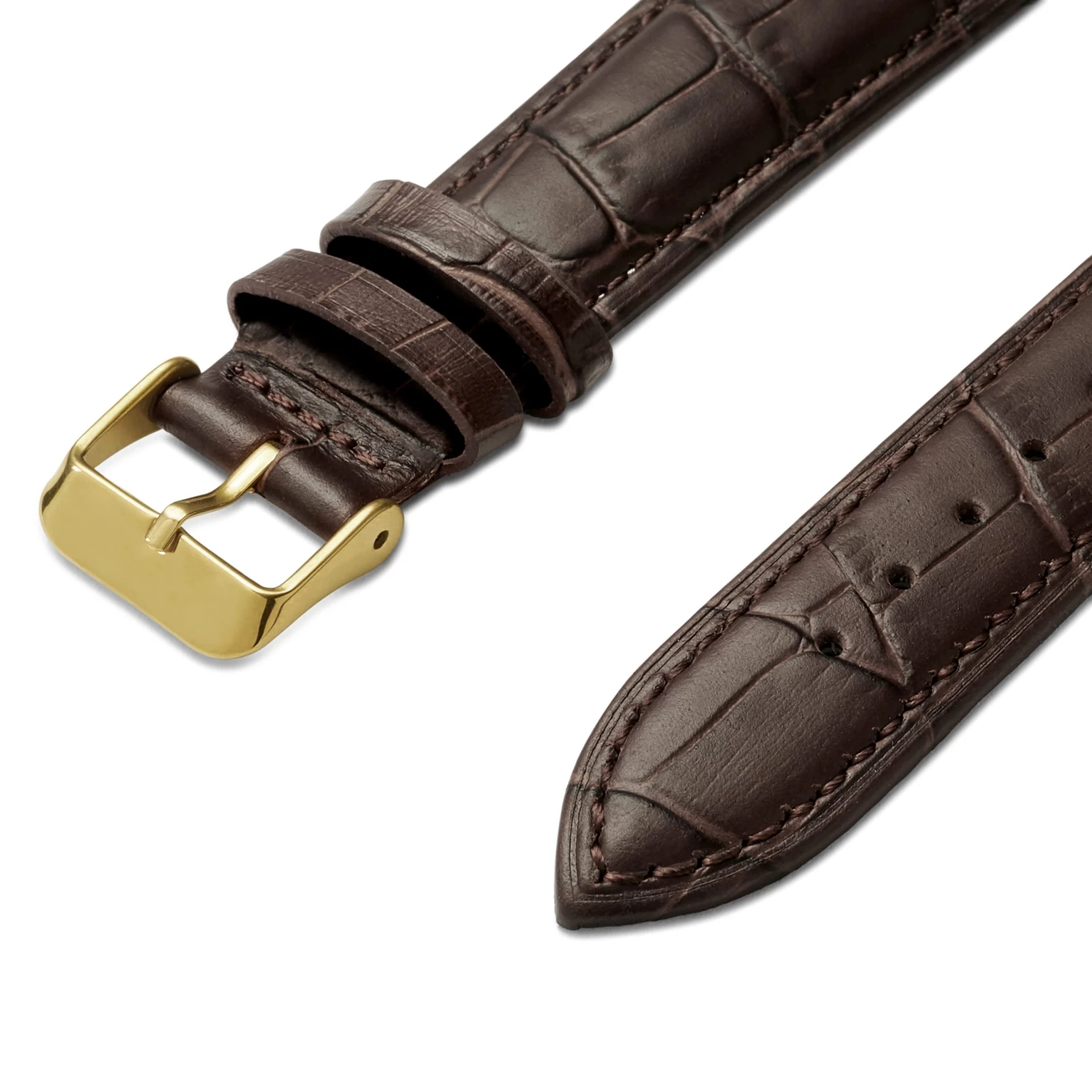 7/8" (22 Mm) Crocodile-Embossed Dark-Brown Leather Watch Strap With Gold-Tone Buckle – Quick Release - Image 2