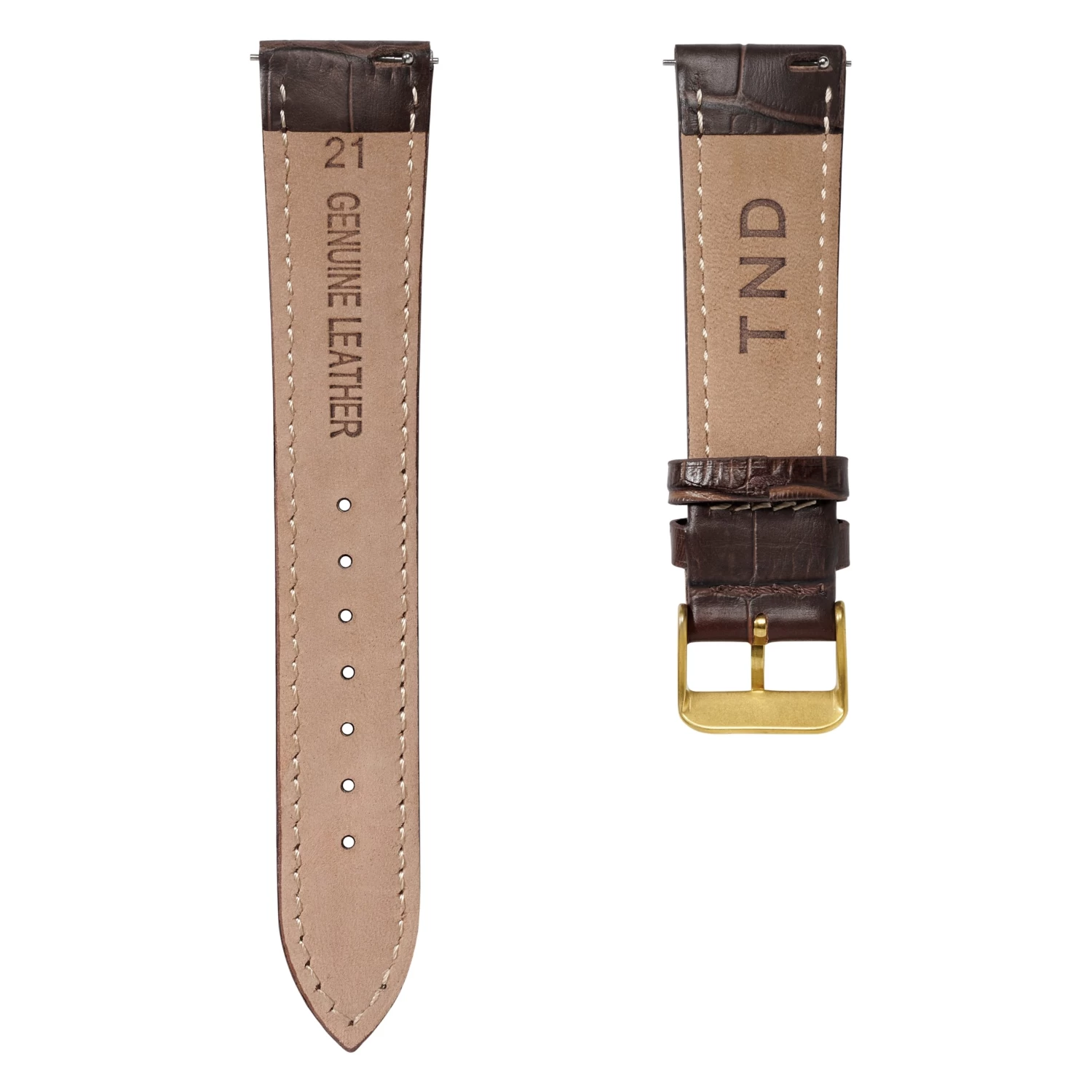 7/8" (22 Mm) Crocodile-Embossed Dark-Brown Leather Watch Strap With Gold-Tone Buckle – Quick Release - Image 4