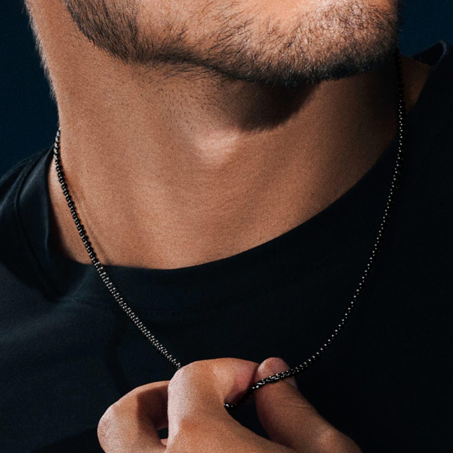 Essentials | 3 Mm Gunmetal Black Curved Box Chain Necklace - Image 5