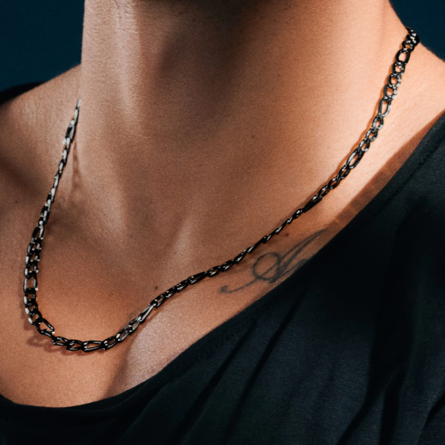 Essentials | 6 Mm Gunmetal Black Figaro Chain Necklace - Image 5