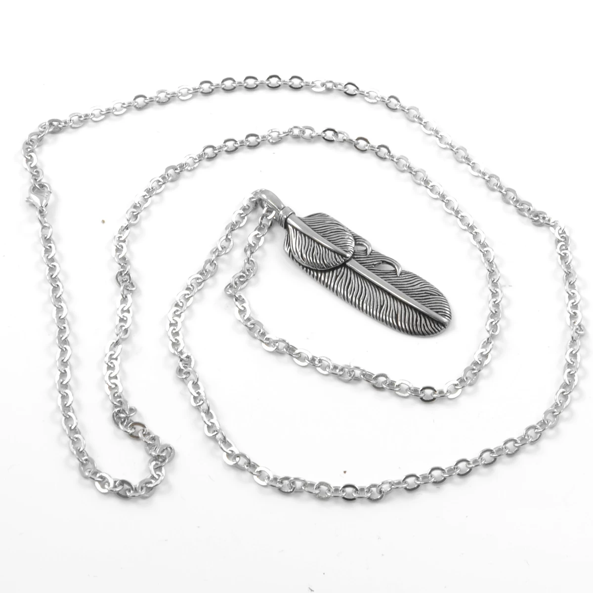 Silver-Tone Stainless Steel Feather Cable Chain Necklace - Image 2